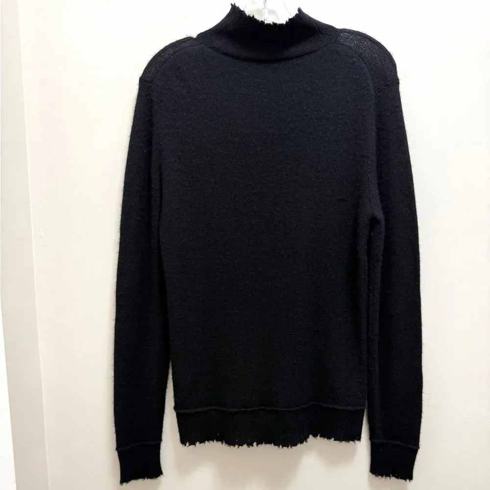 R13 Cashmere Sweater Long Sleeve Mock Neck Distressed Hem Black Size S